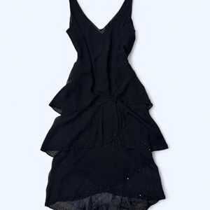 Jones New York Black Tiered V-Neck Cocktail Dress